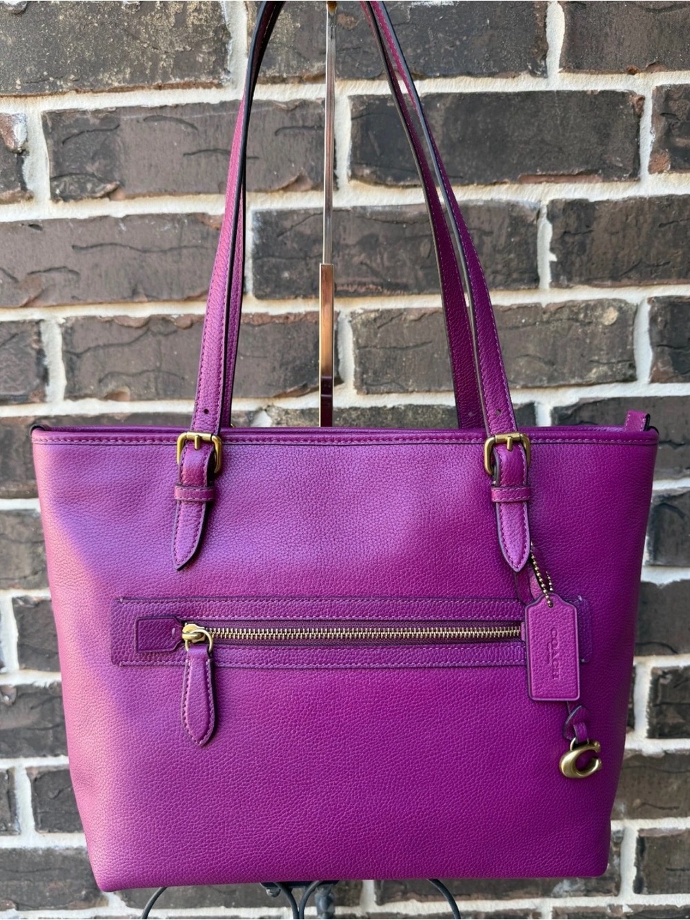 Coach Plum Pebbled Leather Taylor Tote Bag with Gold Hardware